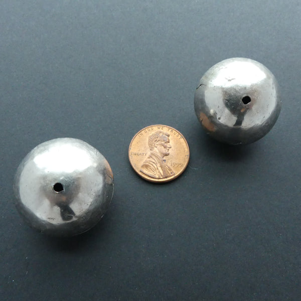Silver (White Metal) Hollow Mali Bicone Beads, Large, Set of 2