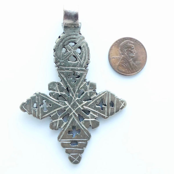 Silver (White Metal) Ethiopian Coptic Cross, Medium