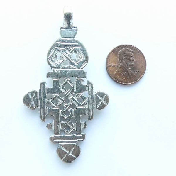 Silver (White Metal) Ethiopian Coptic Cross, Medium