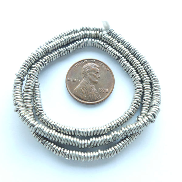 White Metal Heishi from Kenya, 3-3.5 mm size