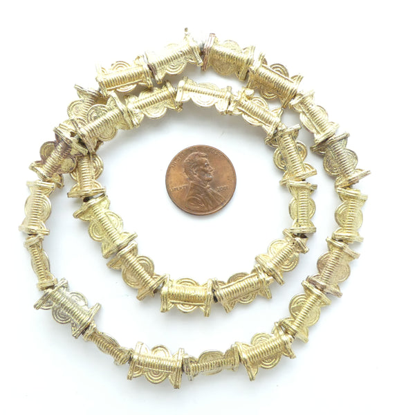 Brass Lost Wax Cast Beads, Baoule Sun-Moon Style 14x10mm