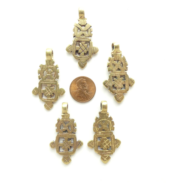 Brass, Ethiopian Coptic Cross, Small 45mm Tall by 23mm Wide, Sold Individually