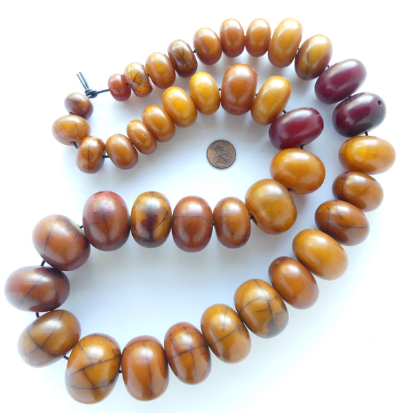 African Amber, Vintage Long Graduated Strand of Large Beads