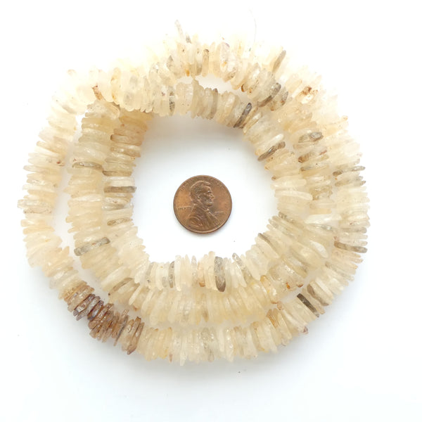 Ancient, African Rock Crystal Rough Disc Beads, 1-2mm thick by 8-10mm diameter