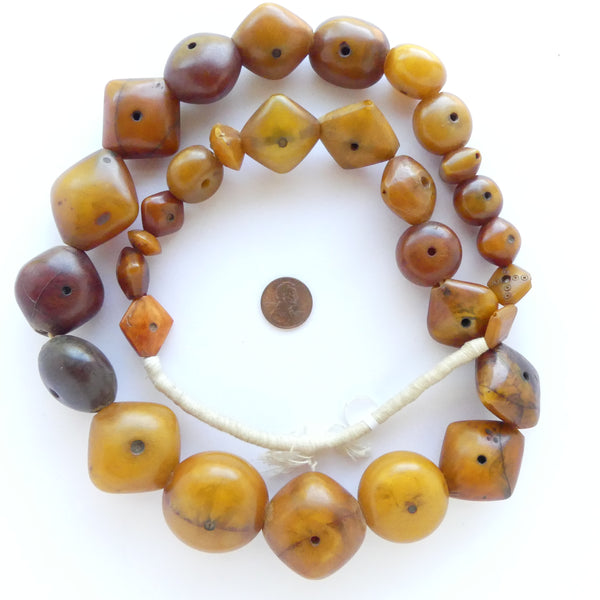 African Vintage Amber, Diamond Shapes on 30-inch Strand