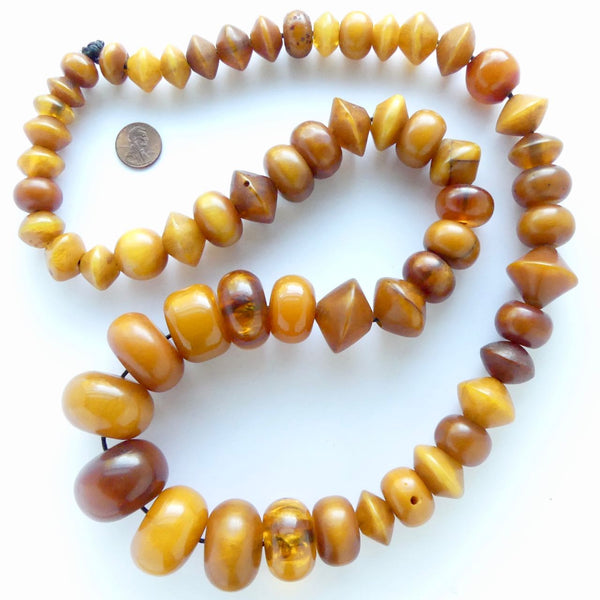 African Amber, Vintage Long Strand with Many Bicone Beads