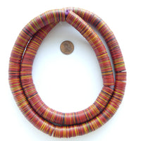Vinyl Heishi, Large, Mostly Red, with Yellow & Black, 15mm