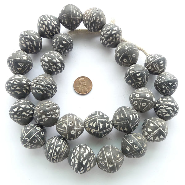 Spindle Whorl Clay Beads from Mali, Strand of 27 Beads Assorted