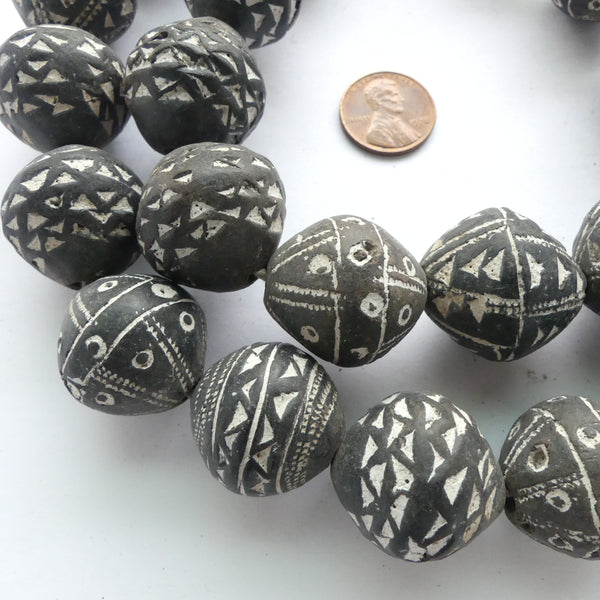 Spindle Whorl Clay Beads from Mali, Strand of 27 Beads Assorted
