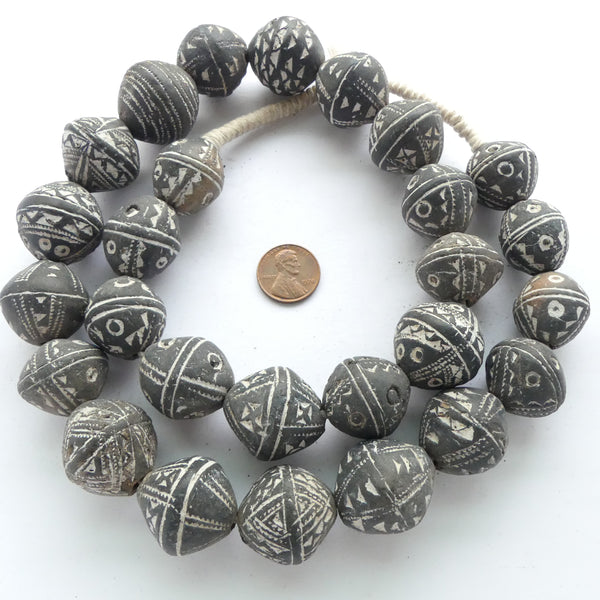 Spindle Whorl Clay Beads, Strand of 27 in Assorted Patterns