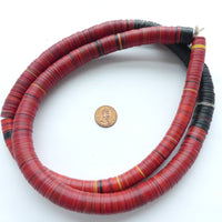 Vinyl, Vintage Mostly Red with Black, Extra Large 12-15mm on 36" Strand