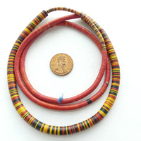 Vinyl Heishi, Mixed Strand, 3mm Red and 6mm Yellow, Red & Black, 28" Strand