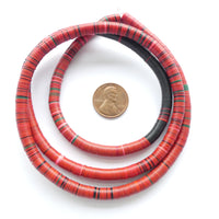 Vinyl Heishi, Mixed Strand Red with Black, 4.5mm on 26" Strand