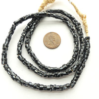 Striped Antique Venetian Glass Seed Beads, Black & White, 4mm