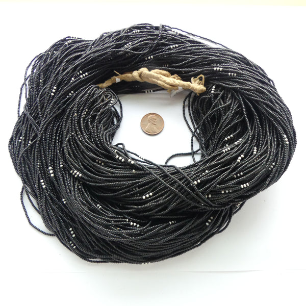 Huge Hank of Tiny Black Seed Beads, 135 Strands