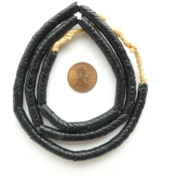 Snake Beads, Vintage French Glass, Small Black, 6mm Diameter