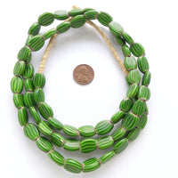 Chevrons, Antique Venetian Watermelon Green, 12x10mm Flattened on Long 35-inch Strand