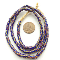 Striped Antique Venetian Glass Seed Beads, Blue with Red & Yellow Stripes