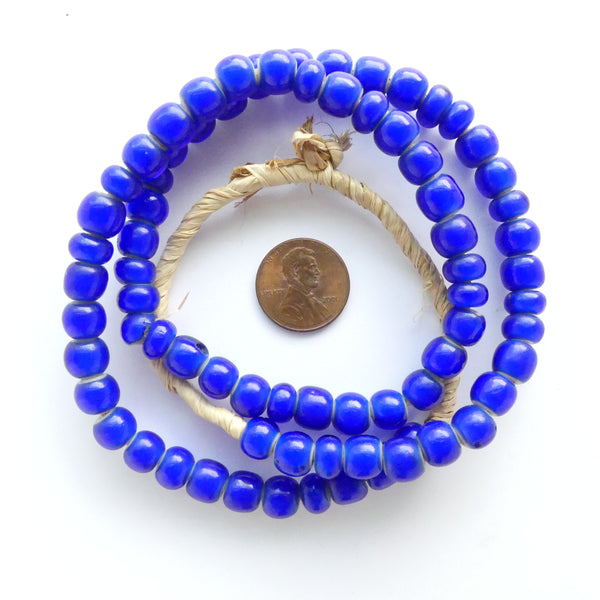 New White Hearts, Rounded Blue 8mm on 20-inch Strands