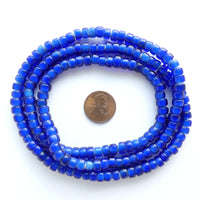 New White Hearts Slices Blue 6mm on 28-inch Strand