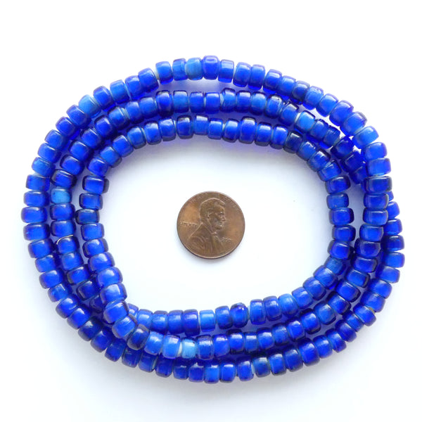 New White Hearts Slices Blue 6mm on 28-inch Strand