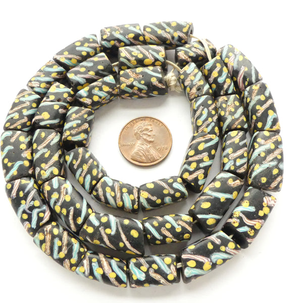 Fancy Black Antique Venetian Lampworked Trade Beads, 24-inch Strand
