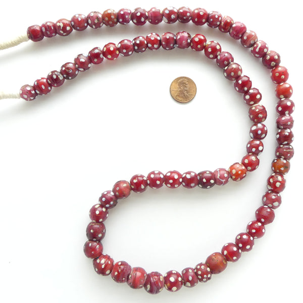 White Hearts, Antique Eye Beads, 12mm Diameter on Long 31-inch Strand