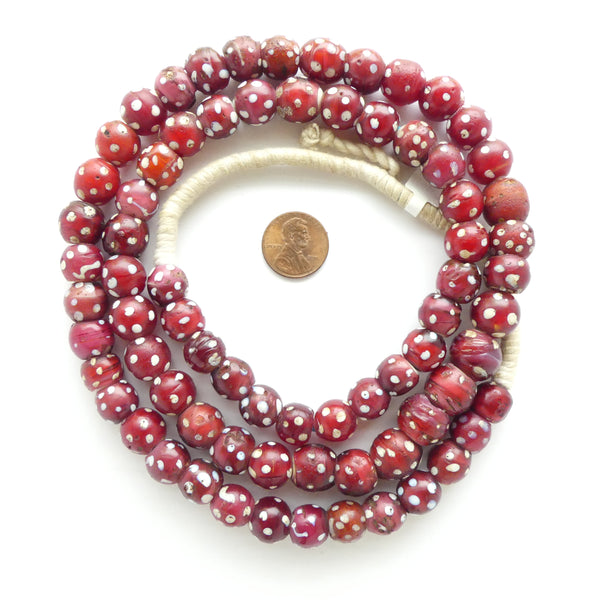 White Hearts, Antique Eye Beads, 12mm Diameter on Long 31-inch Strand