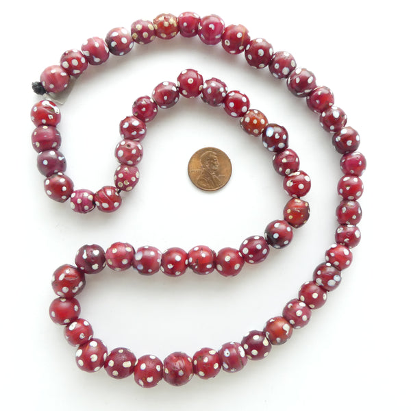 White Hearts, Antique Eye Beads, 12mm Diameter on Long 31-inch Strand