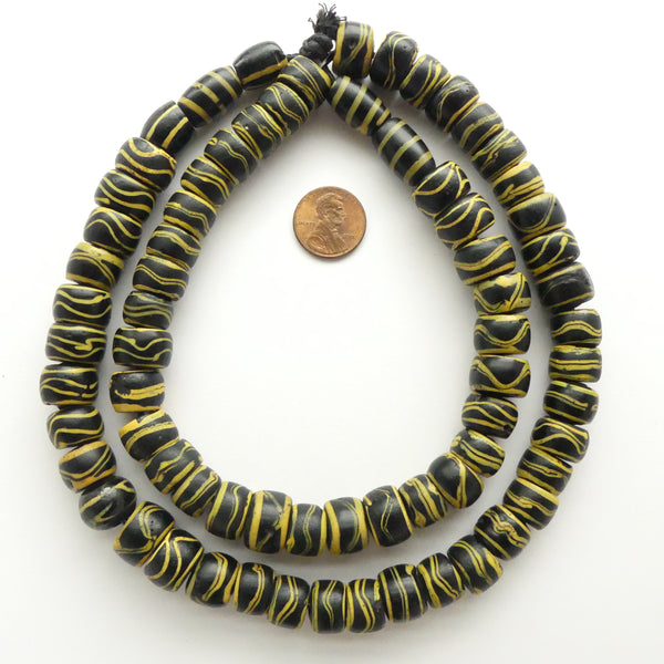 Rattlesnake and Bumble Bee, Antique Venetian Lampwork Yellow & Black Beads