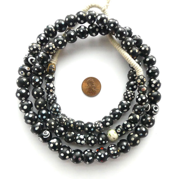 Skunk & Zen, Antique Venetian Lampwork Black & White Mixed Strand