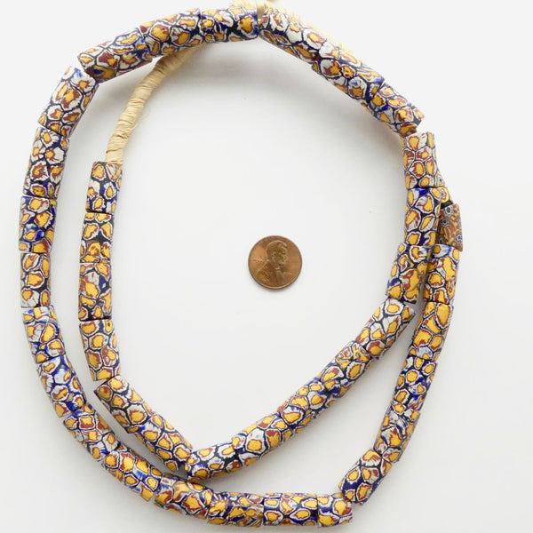 Millefiori Antique Venetian Trade Beads, Matched Strand Blue, Brick & Yellow