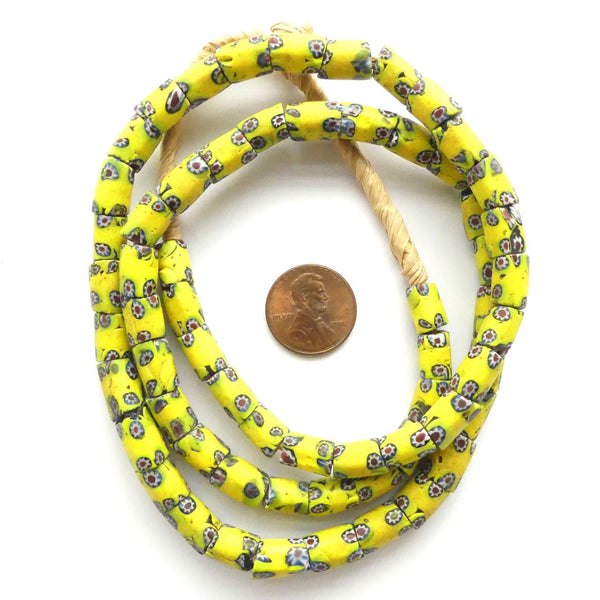 Millefiori Antique Venetian Trade Beads, Matchd Strand of Small Bright Yellow