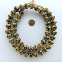 King Beads,  Antique Venetian Lampwork, Black with Amber 15mm