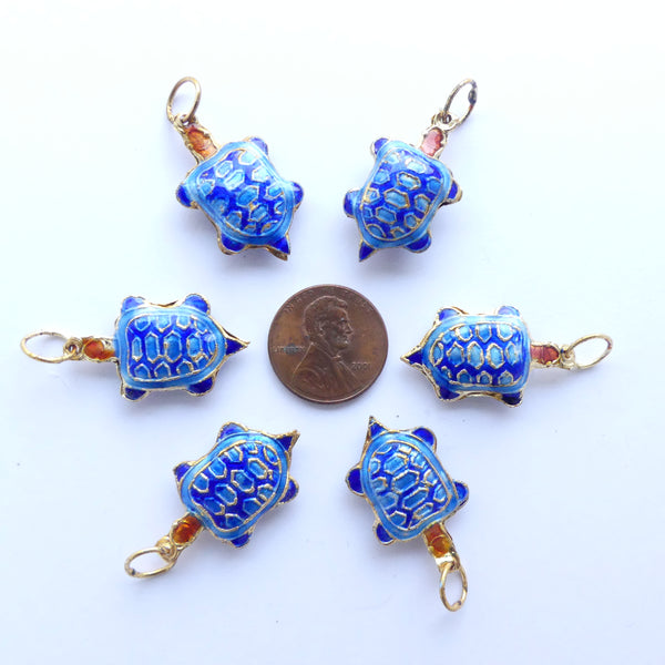 Enameled Turtles, Light and Dark Blues, 15mm wide, Sold Individually
