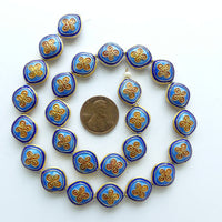 Enameled Flat Ovals with Knot Design, Blue and Orange, Set of 4