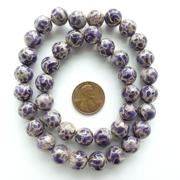 Cloisonne, Vintage Round, Purple and Lavender, 10mm. Sold Individually