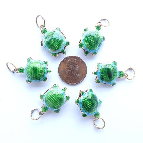 Cloisonne Turtle, Green/Aqua with Longevity Symbol