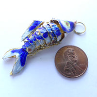 Fish Pendants, Medium, Vintage, Articulated Cloisonne, Dark Blue, 45mm