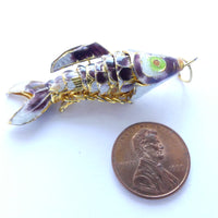 Cloisonne, Vintage Medium Articulated Fish Pendant, Purple, 45mm