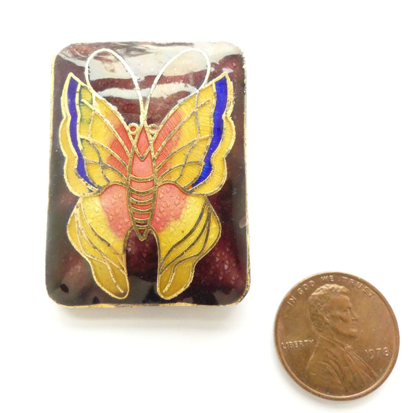 Cloisonne Butterfly Bead/Pendant, Rectangle 40x30mm