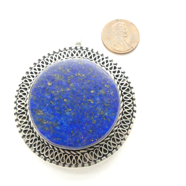 Lapis Lazuli, Pendant, Contemporary Round Afghan, 2.25 inches Diameter