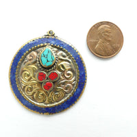 Himalayan Brass Repousee Work Pendant with Stone Inaly