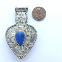 Turkoman Two-Sided Heart-Shape Pendant with Lapis Cabs