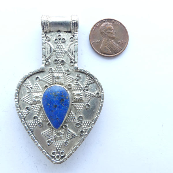 Turkoman Two-Sided Heart-Shape Pendant with Lapis Cabs