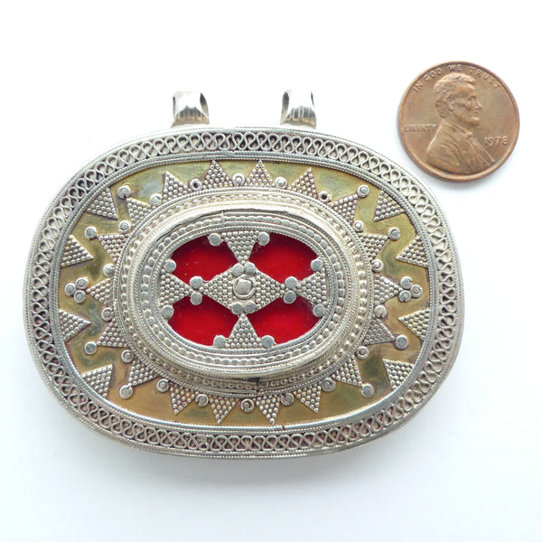 Turkoman, Large Oval Pendant, Granulated and Fire-Gilded 2.5x2 inches