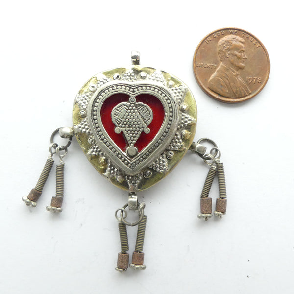 Turkoman Heart-Shaped Pendants, Granulated and Fire-gilded, 30x35mm