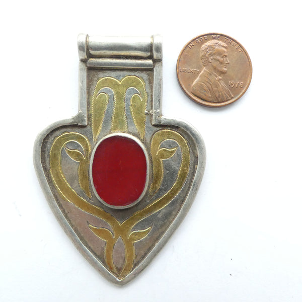 Turkoman Heart-Shape Dorsal Pendant Small with Carnelian 2.25x1.75 inches