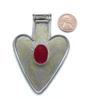 Turkoman Vintage Heart-Shaped Pendant with Carnelian, 2x3 inces