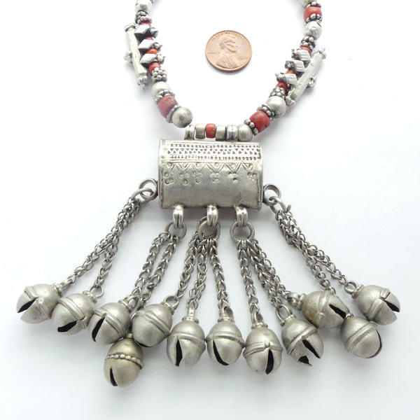 Yemeni Antique Necklace with Coral, Amulet and Bells